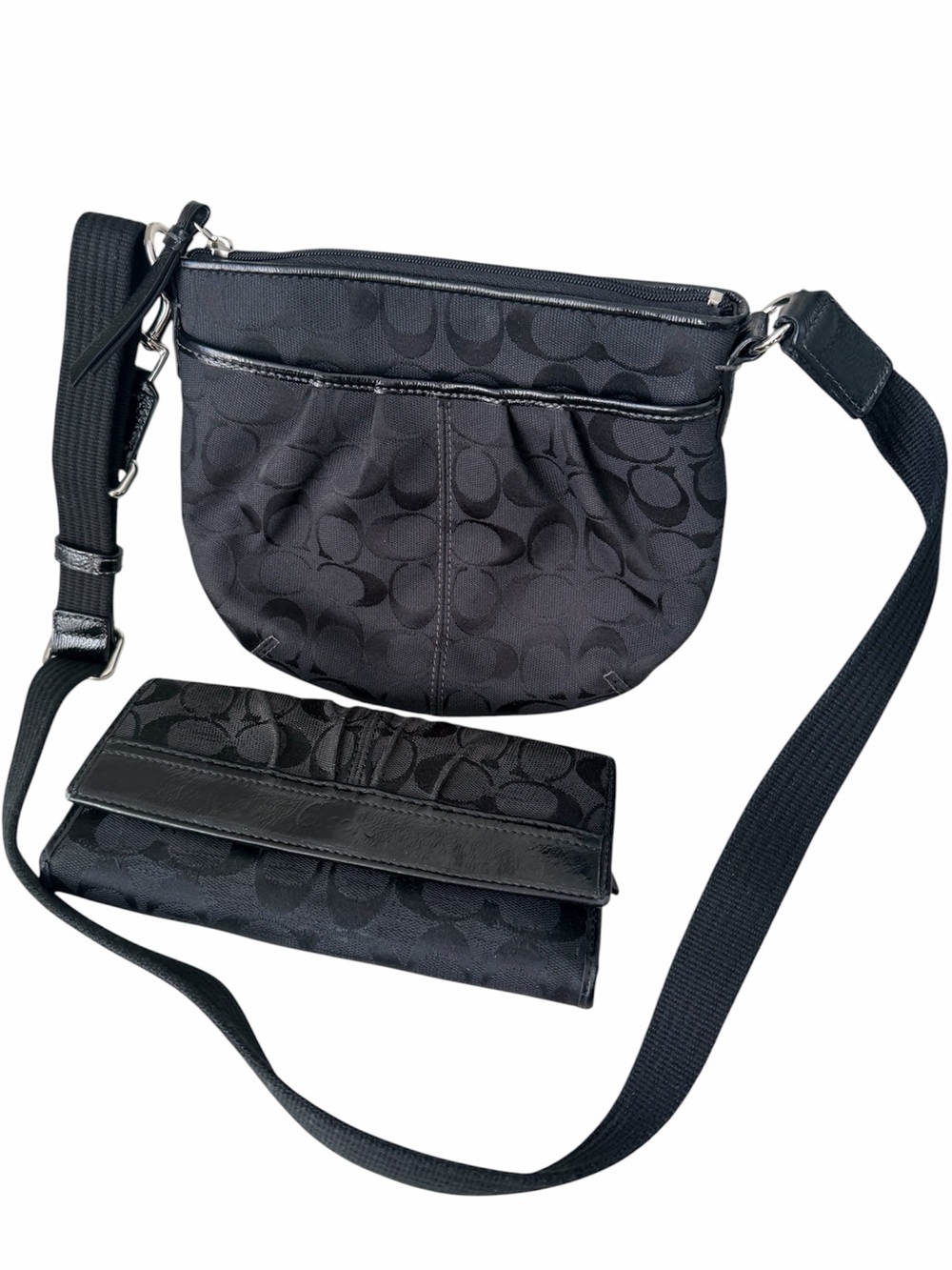 Vintage Y2K COACH Soho Swing Back Crossbody Purse Black & With Matching Wallet